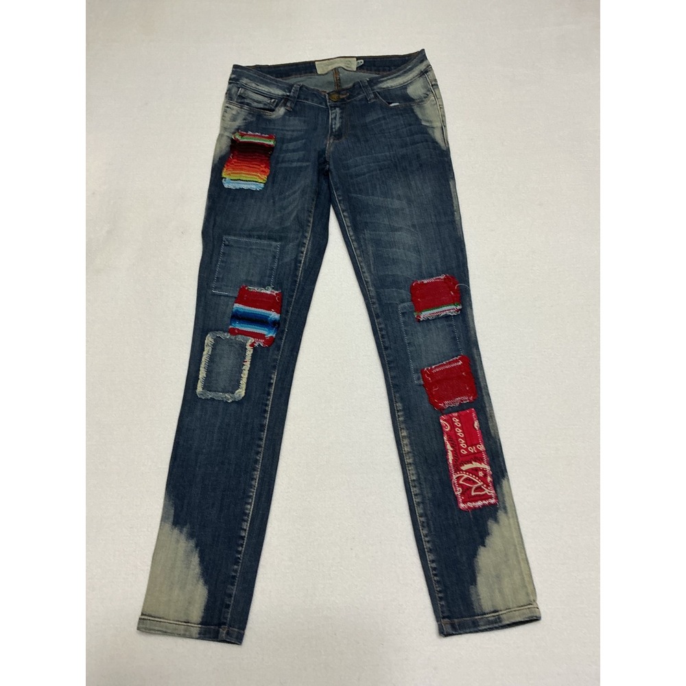 Free People Artisan De Luxe Patchwork Jeans 27 Serape Bandana Distressed Boho